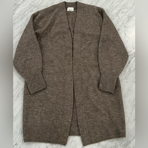 H&M Long Cardigan Sweater in Dark Taupe Fine Knit with Wool size XS New - Picture 5 of 6